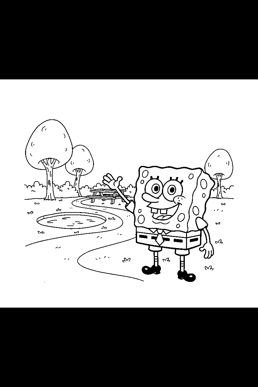 spongebob standing in park line art