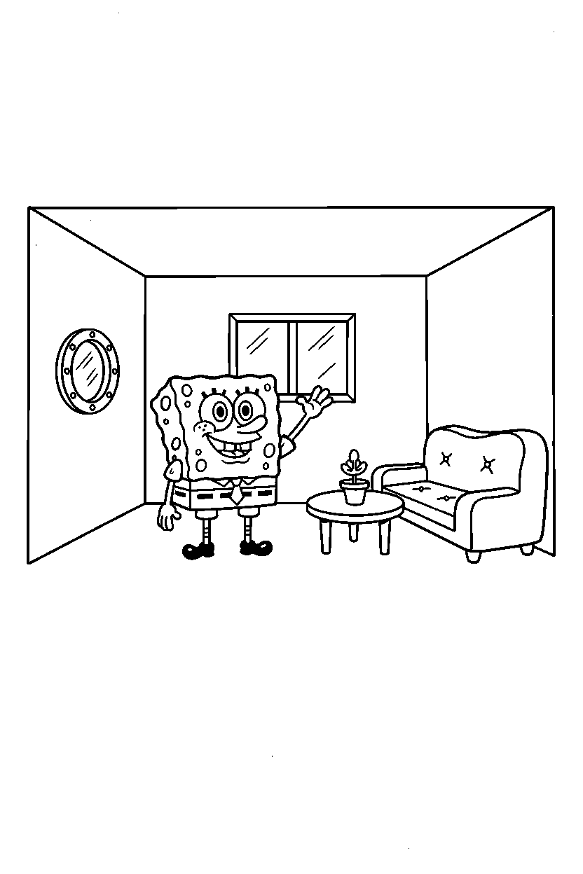 spongebob standing in simple room line art