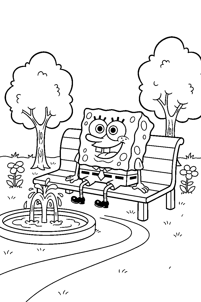 spongebob watching in park line art