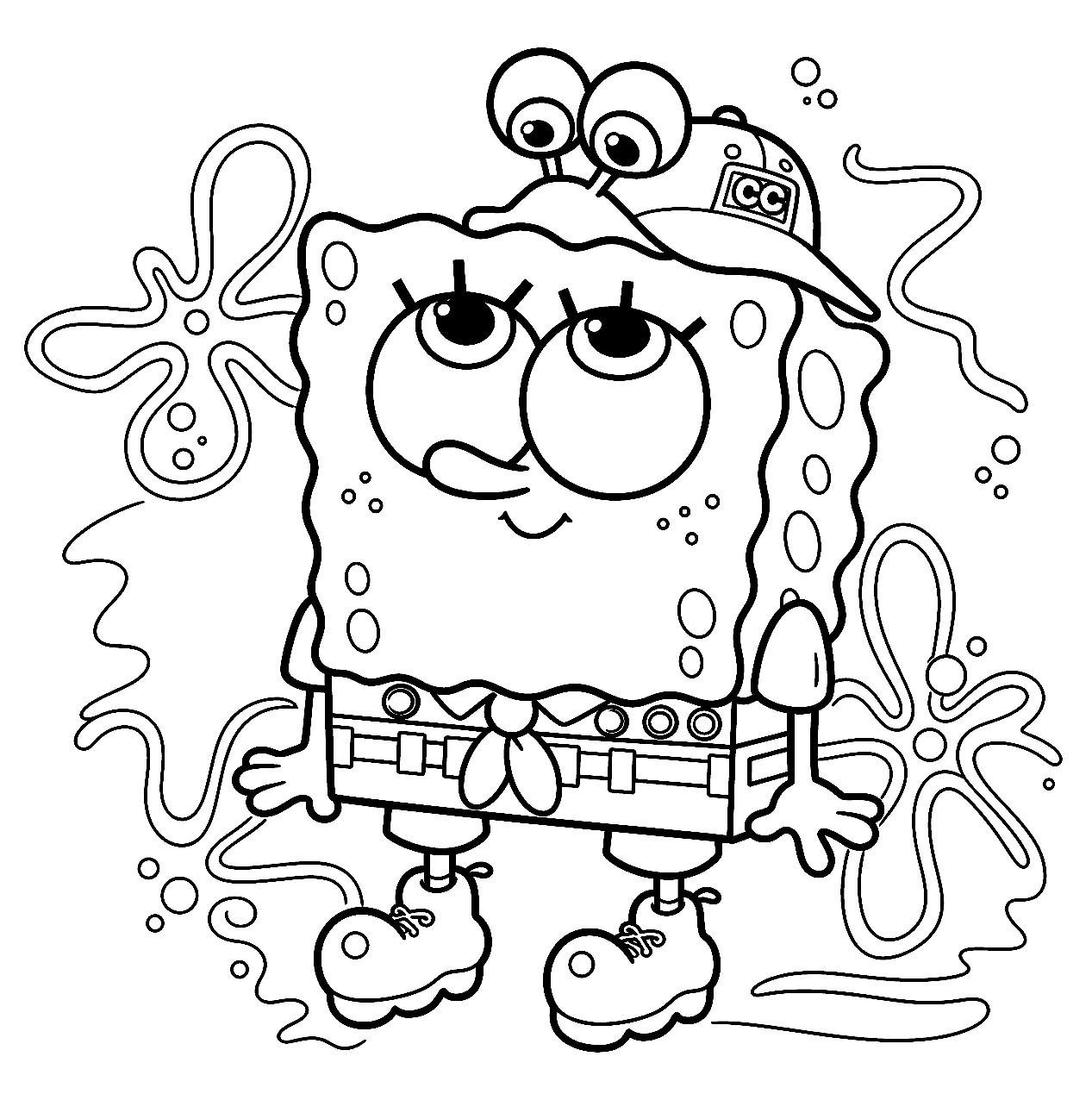 spongebob with gary the snail kids line art
