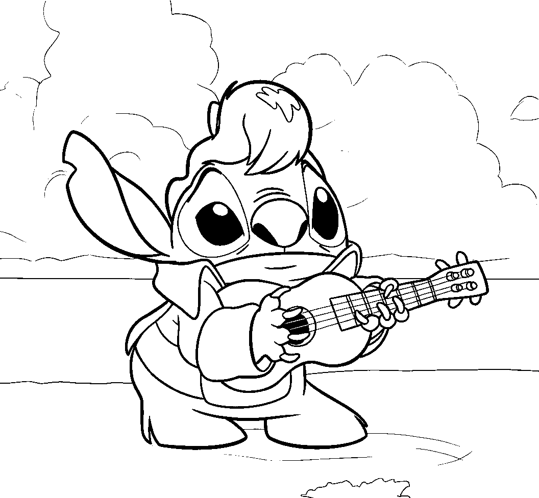 elvis stitch playing ukulele line art