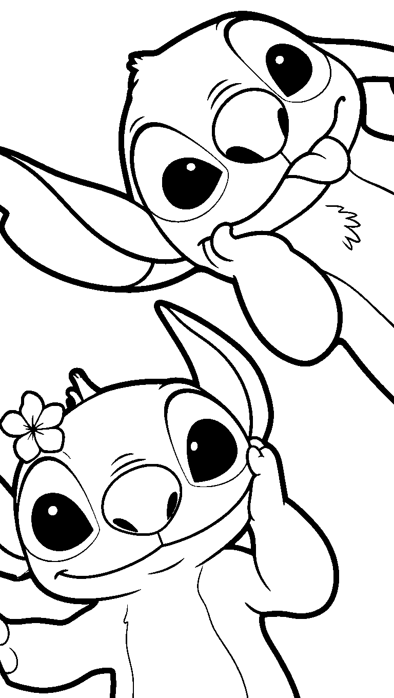 stitch and angel funny expressions line art