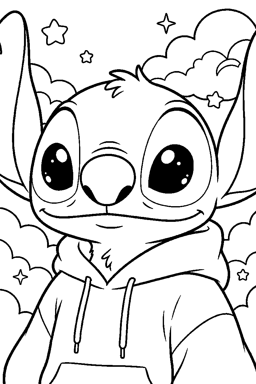 stitch in hoodie line art