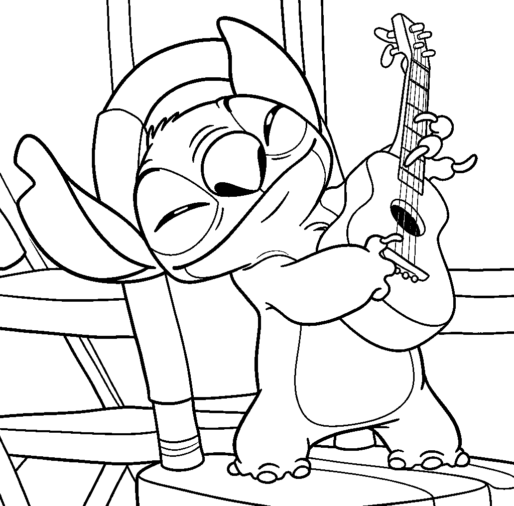 stitch playing ukulele line art