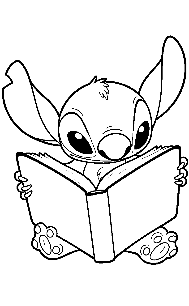 stitch reading a book line art