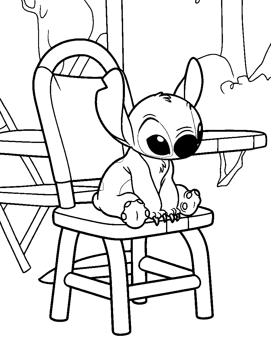 stitch sitting on chair line art
