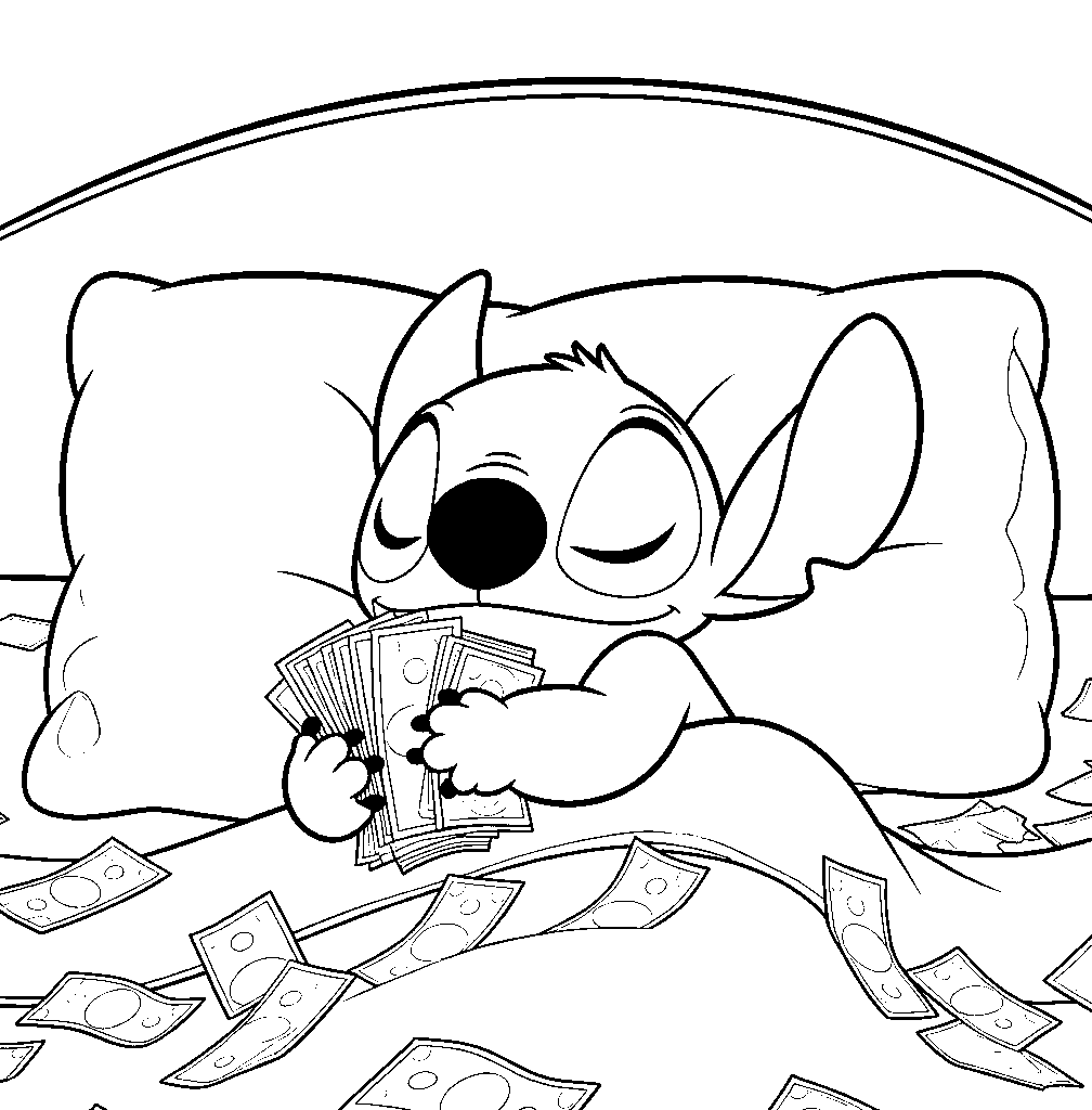 stitch sleeping with money line art