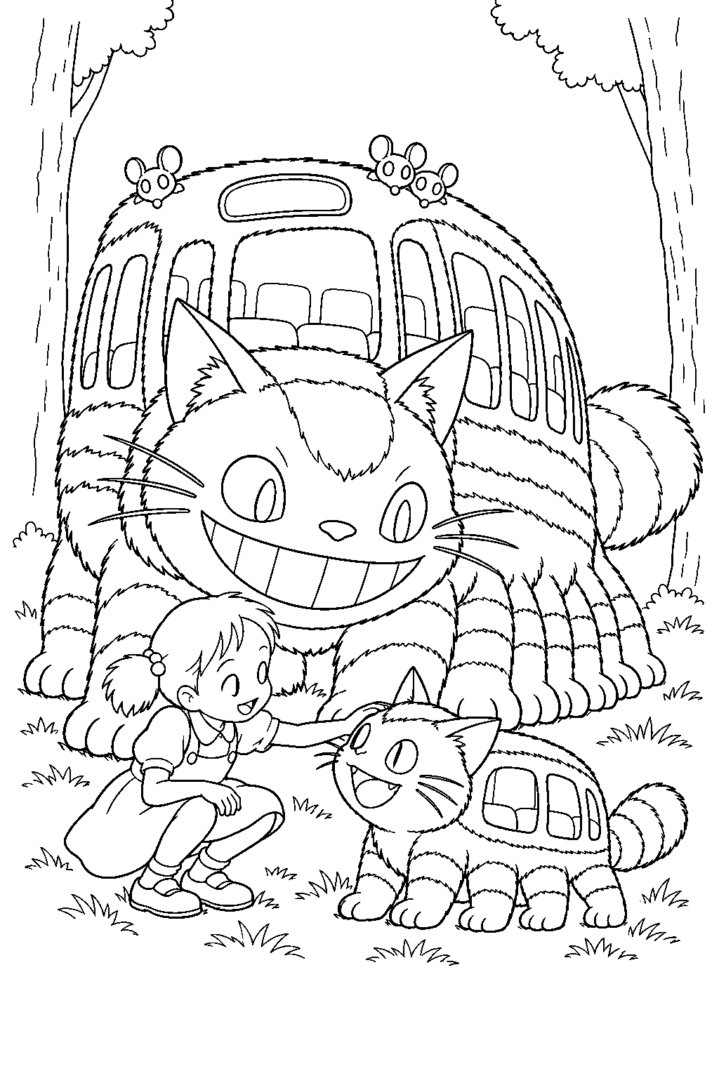 catbus greeting mei and baby catbus at the forest gathering line art
