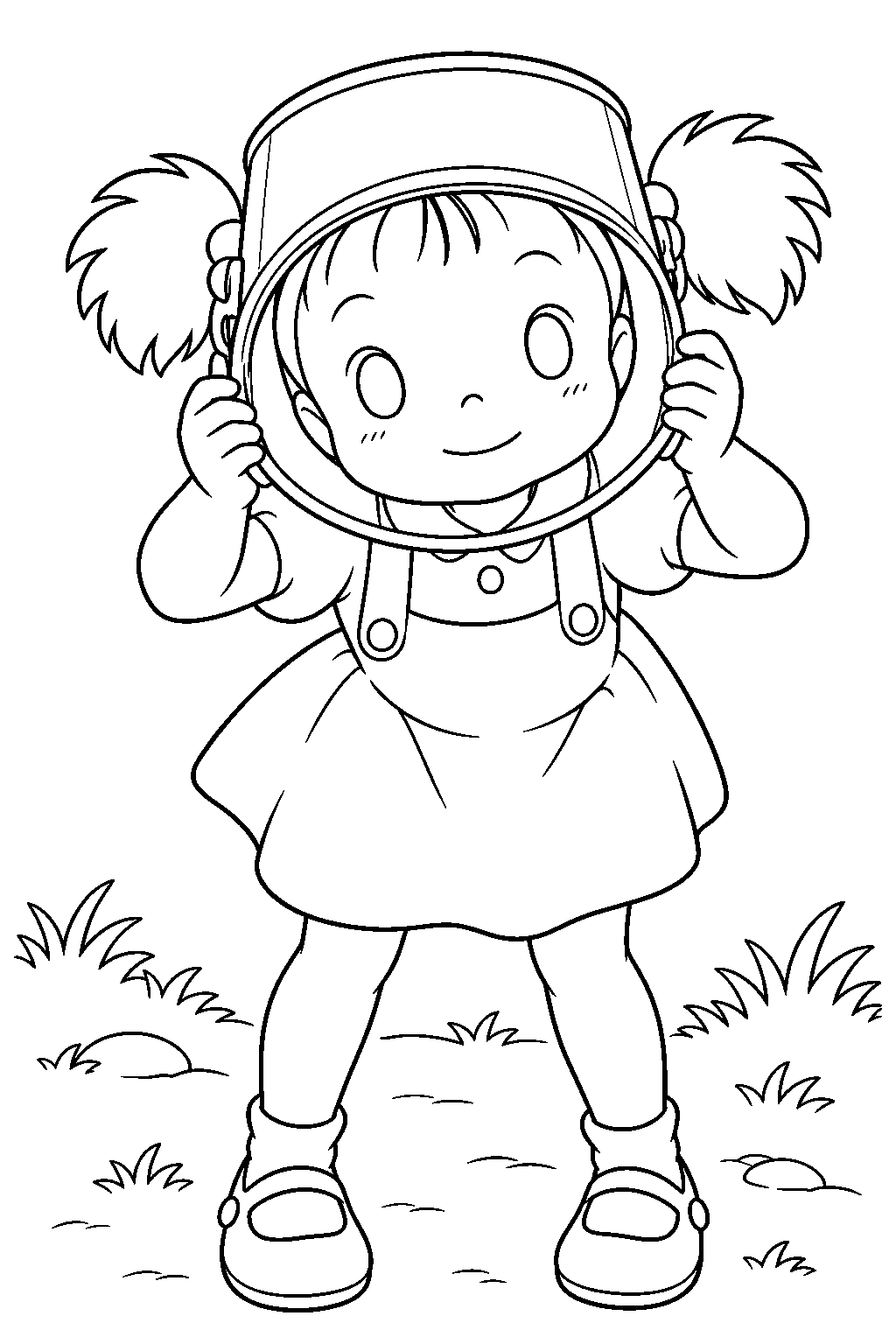 my neighbor totoro mei looking through a bucket with a missing bottom line art