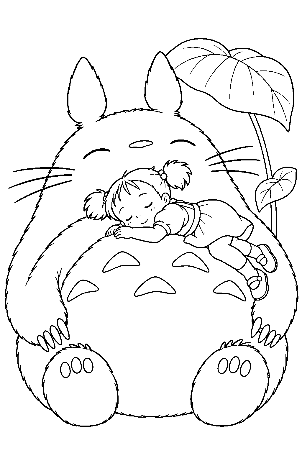my neighbor totoro mei sleeping on totoro s belly line art