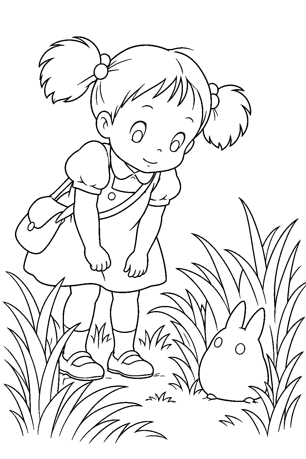 my neighbor totoro mei spotting chibi totoro in the tall grass line art