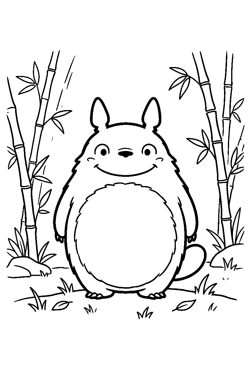 small totoro in bamboo grove line art