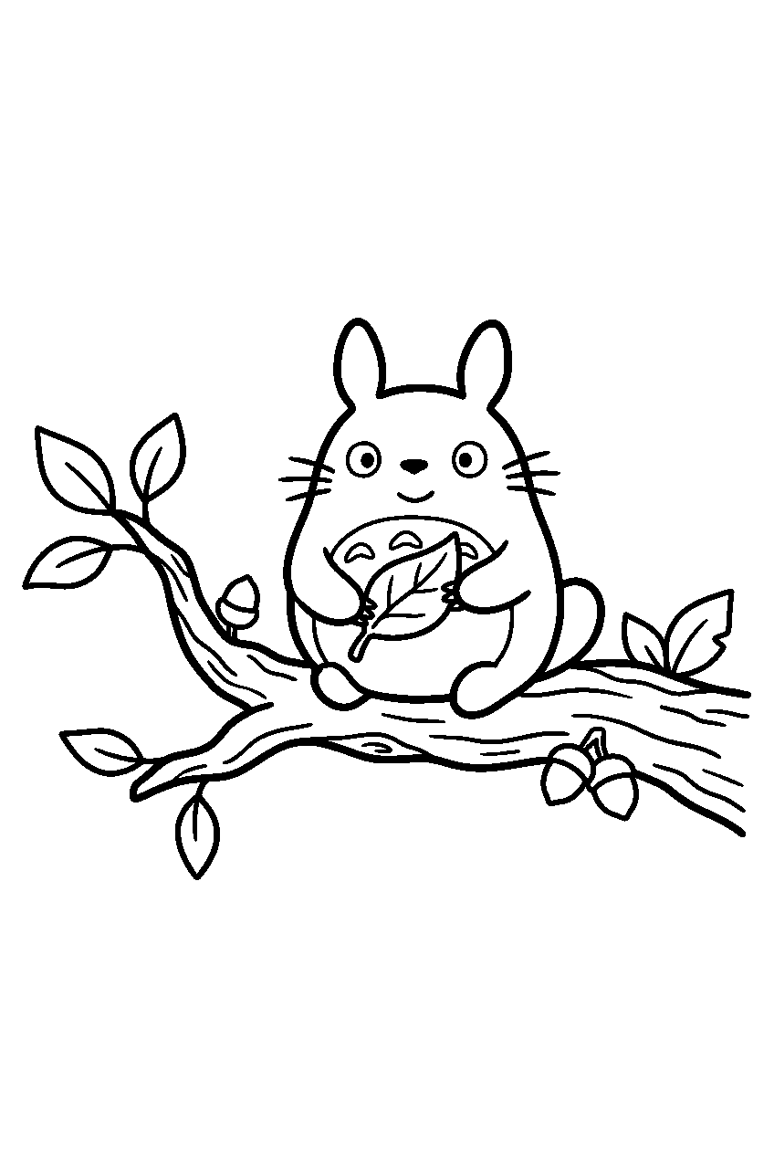 small totoro on tree branch line art