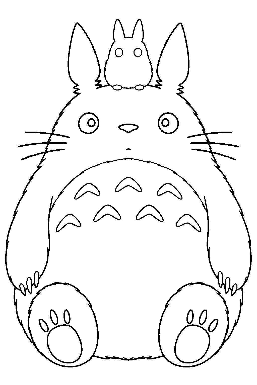 small totoro perched on big totoro s head line art