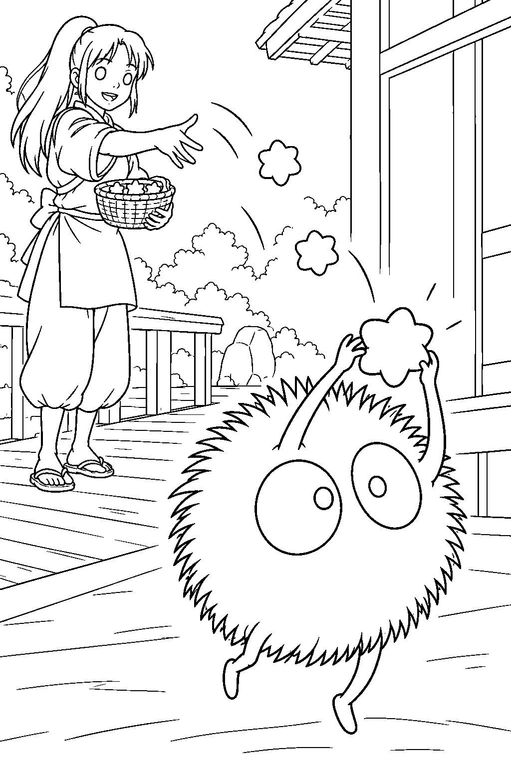 soot sprite catching konpeito candy tossed by lin line art