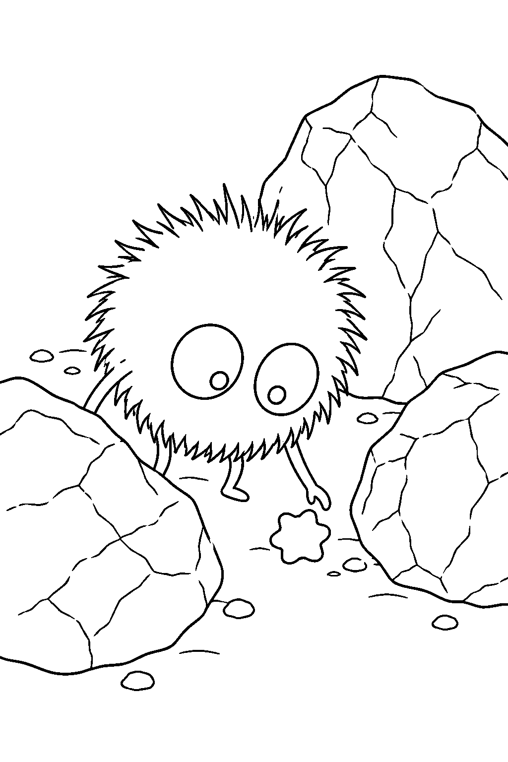 soot sprite searching for konpeito candy between lumps of coal line art
