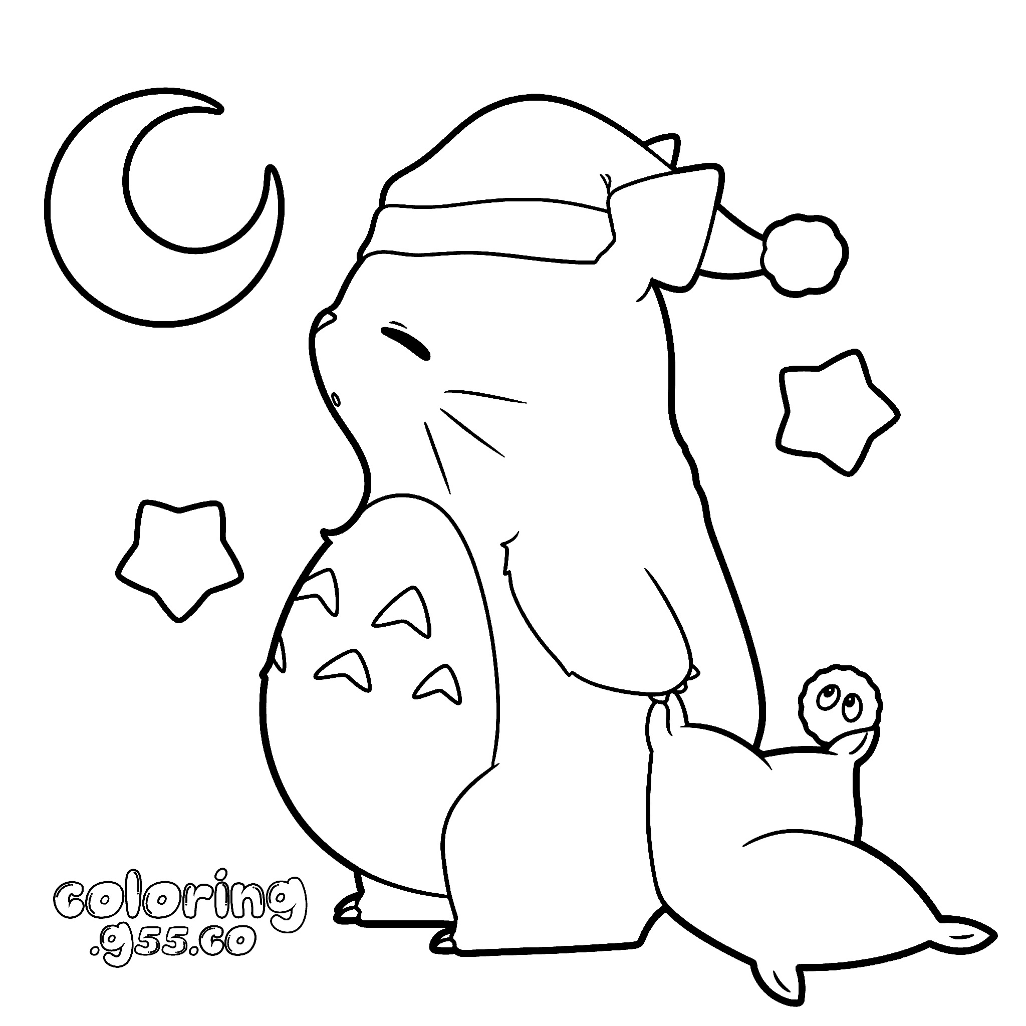 sleeping totoro night line art for kids
