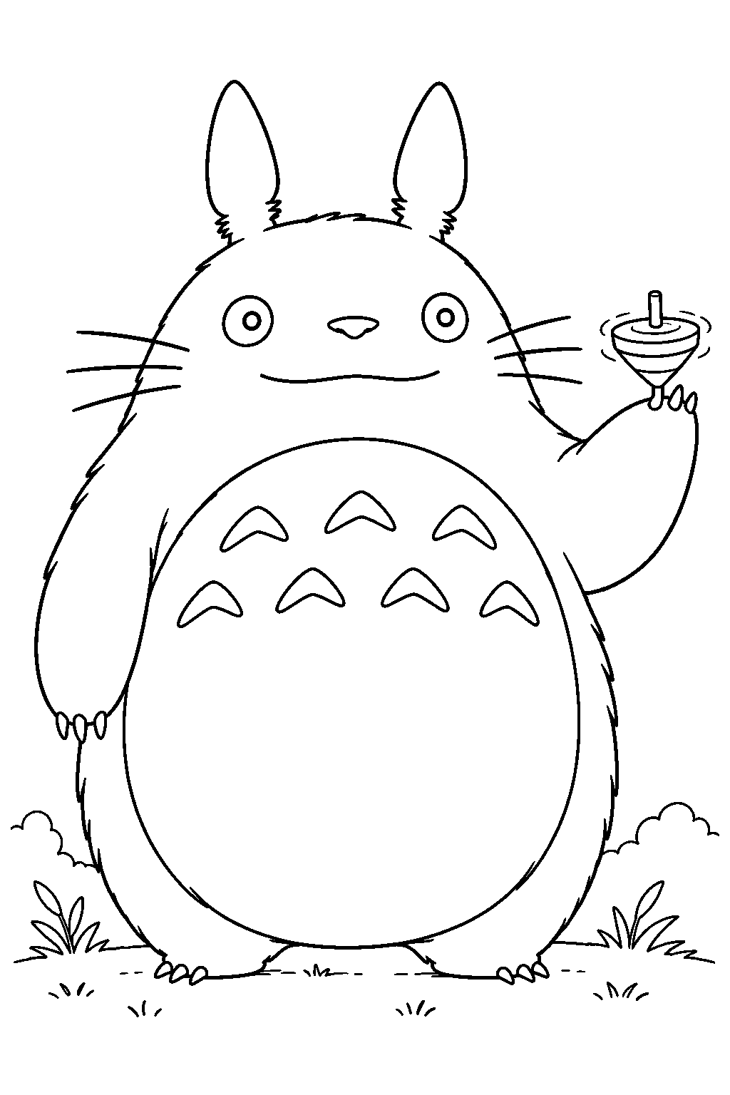 totoro balancing a spinning top on his paw before a magical flight line art