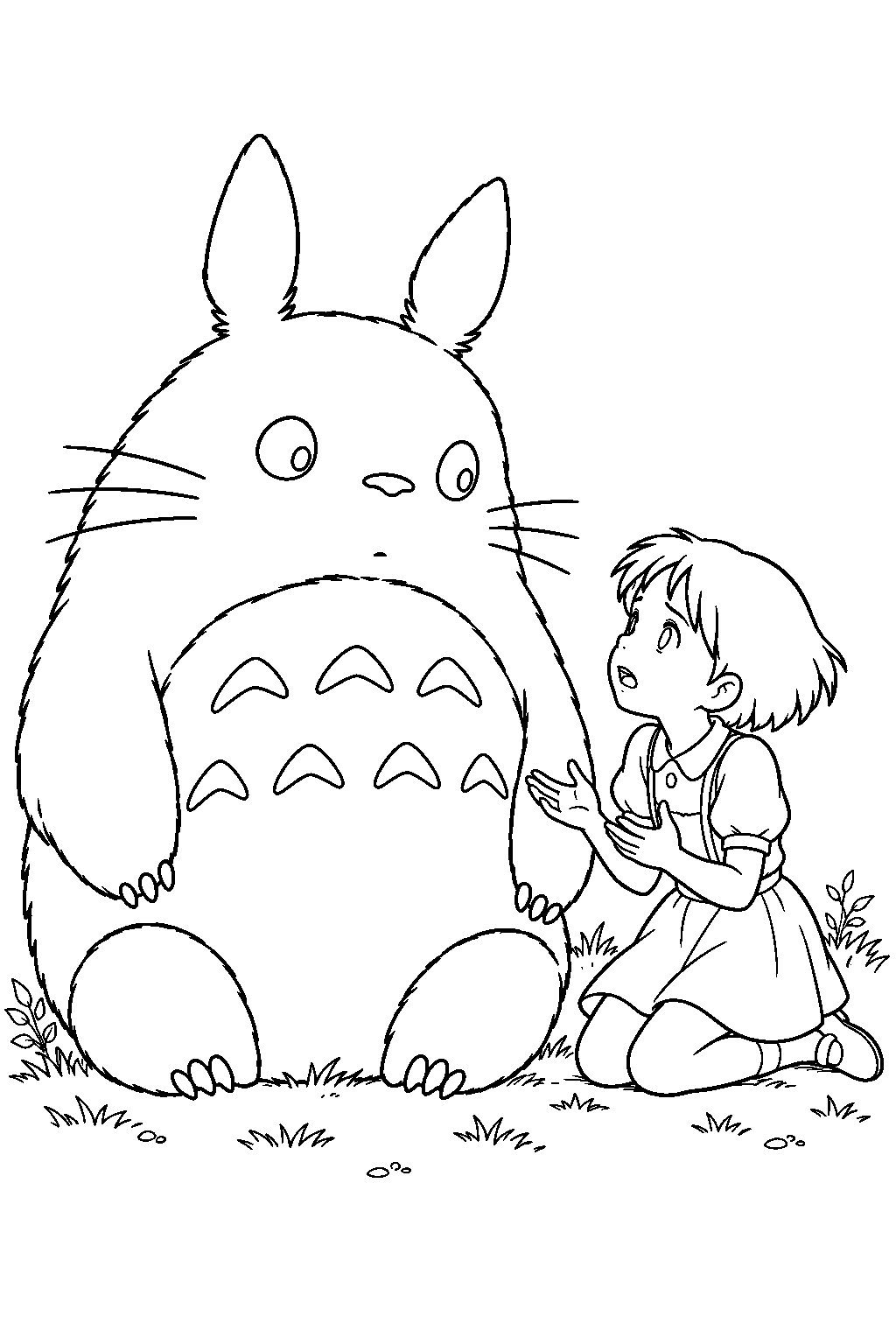 totoro listening to satsuki ask for help finding mei line art