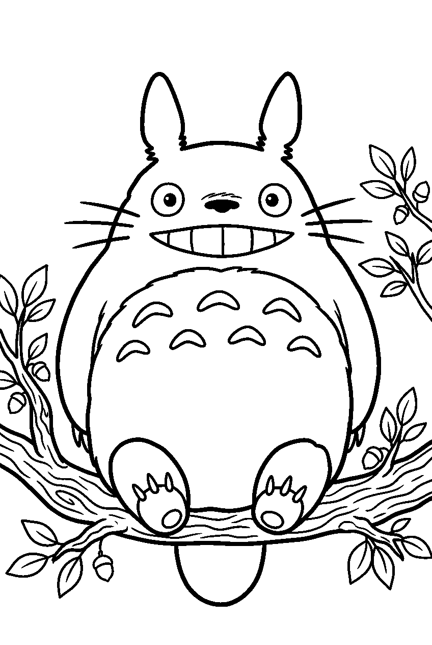 totoro on tree branch line art