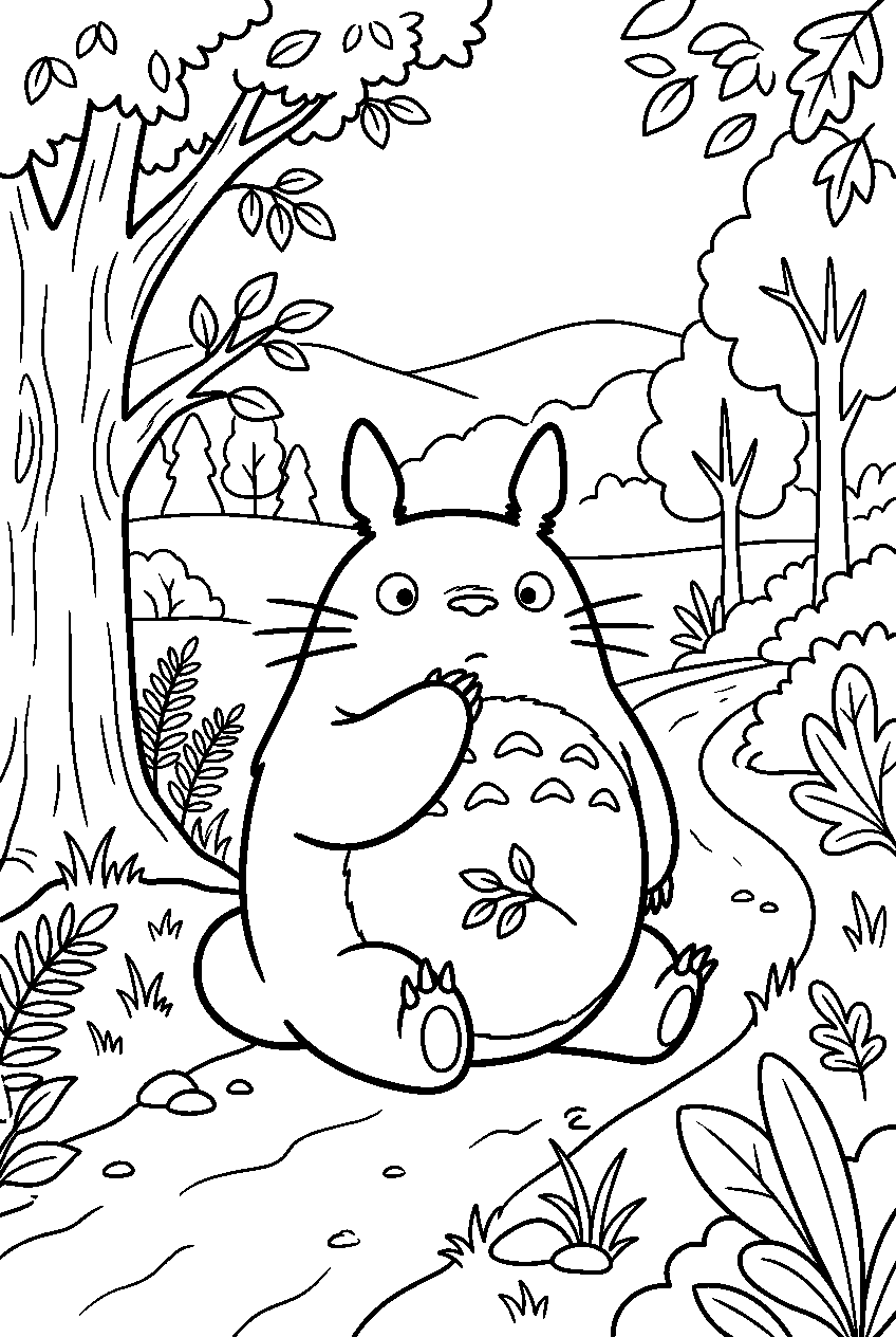 totoro thinking in nature trail line art