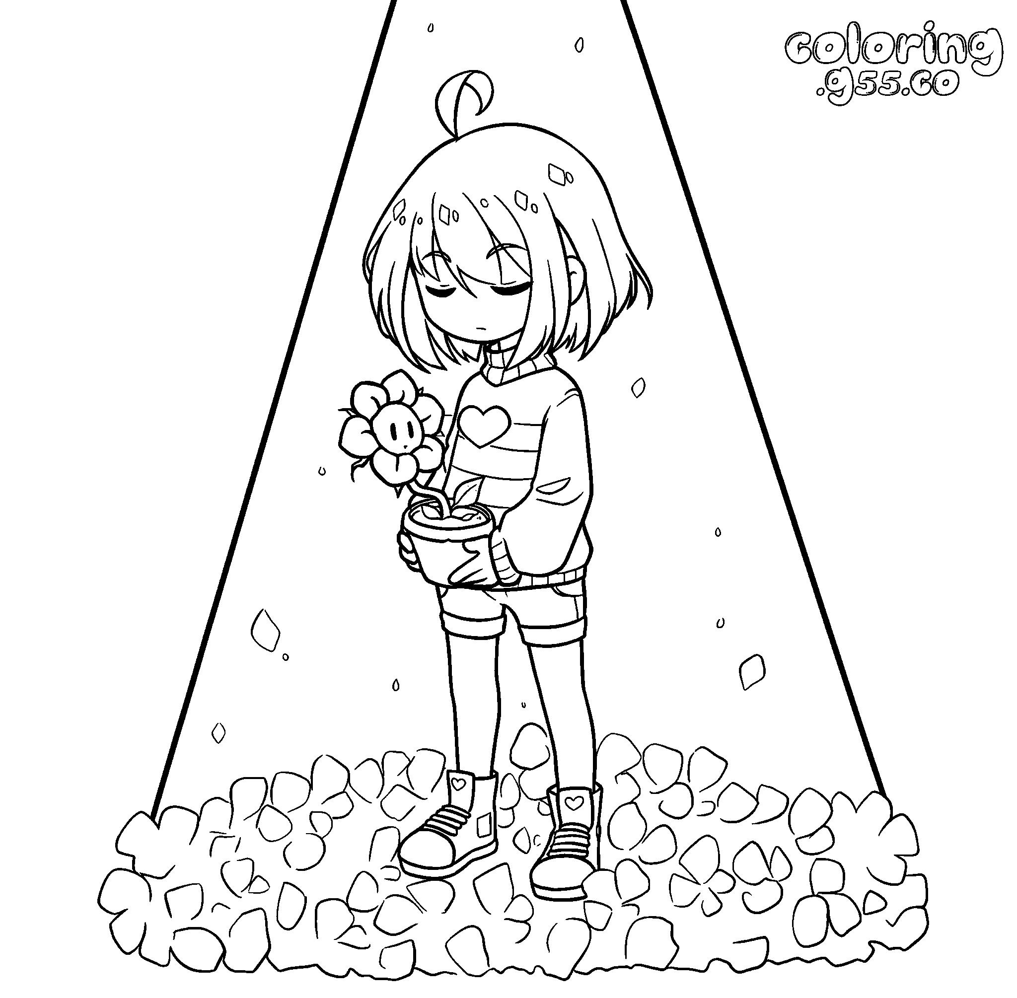 undertale frisk flowey flower pot line art