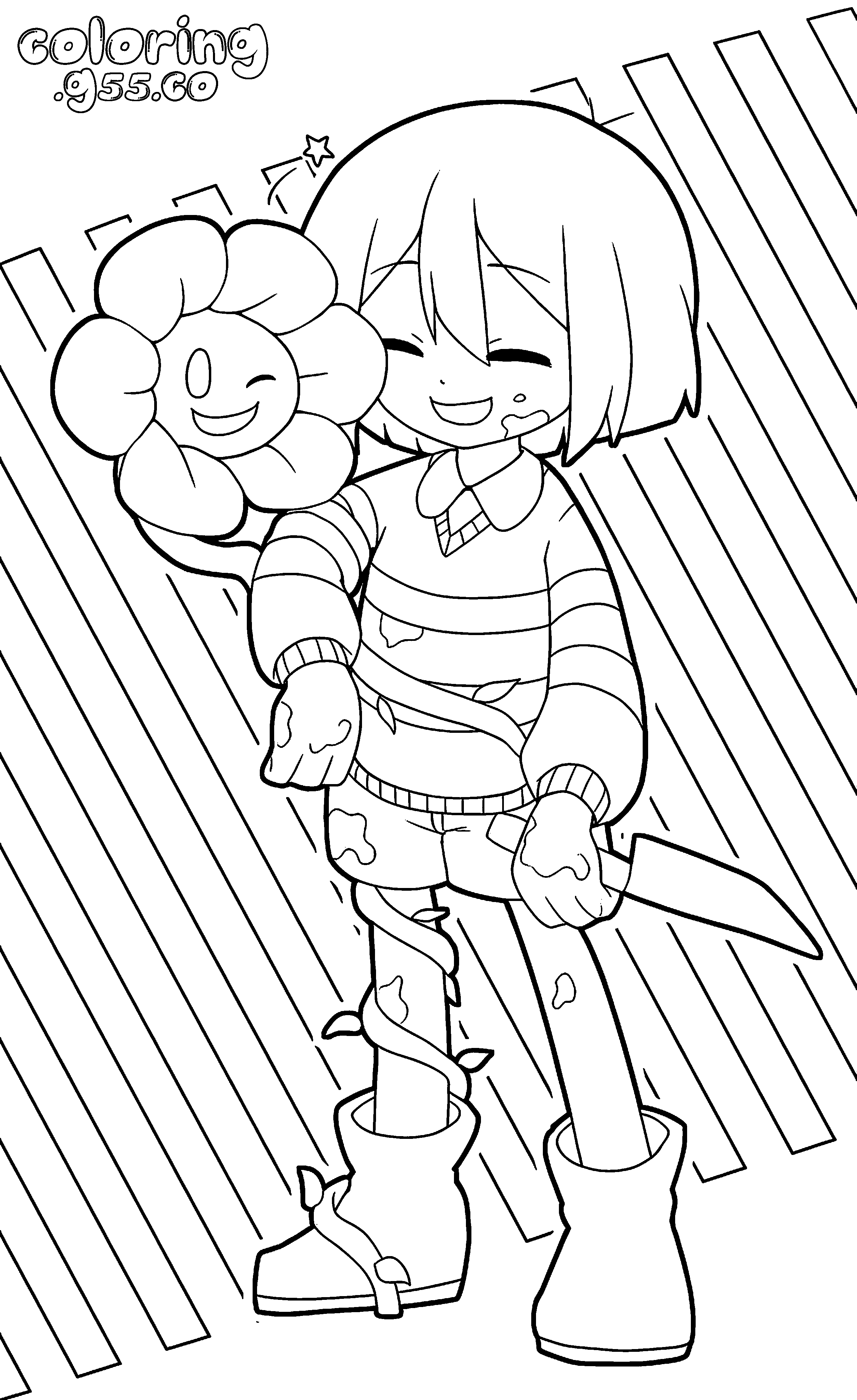 undertale frisk flowey knife line art