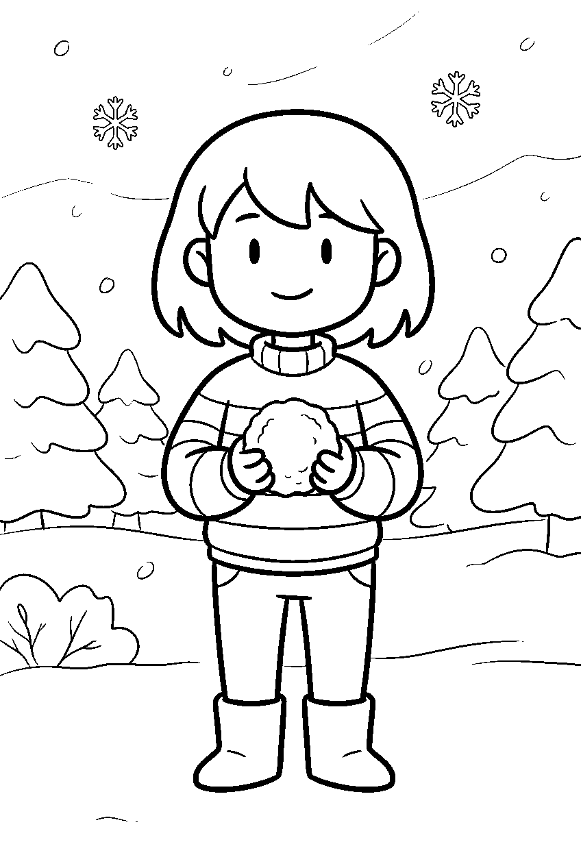 undertale frisk holding a snowball in snowdin line art