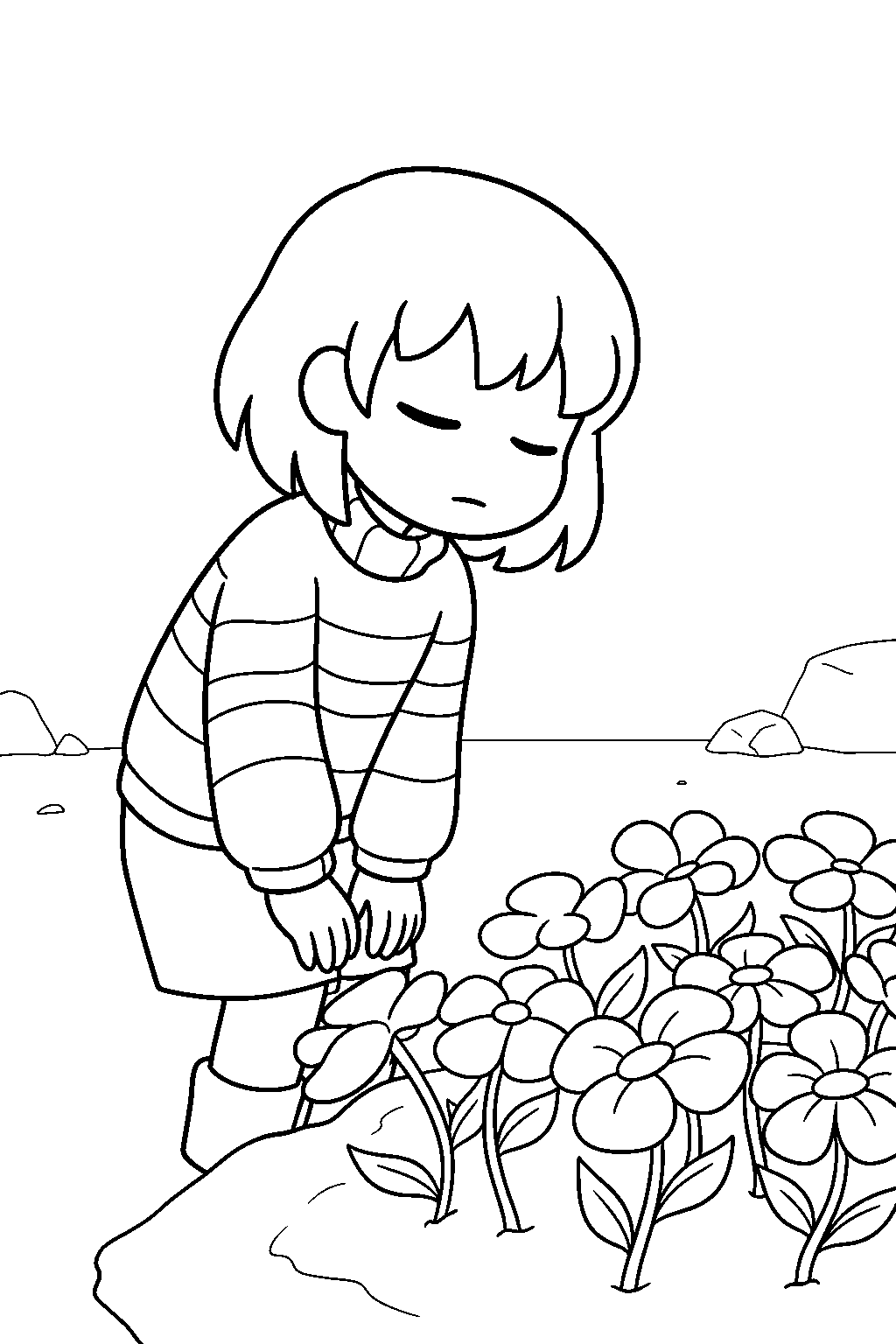 undertale frisk looking at golden flowers line art