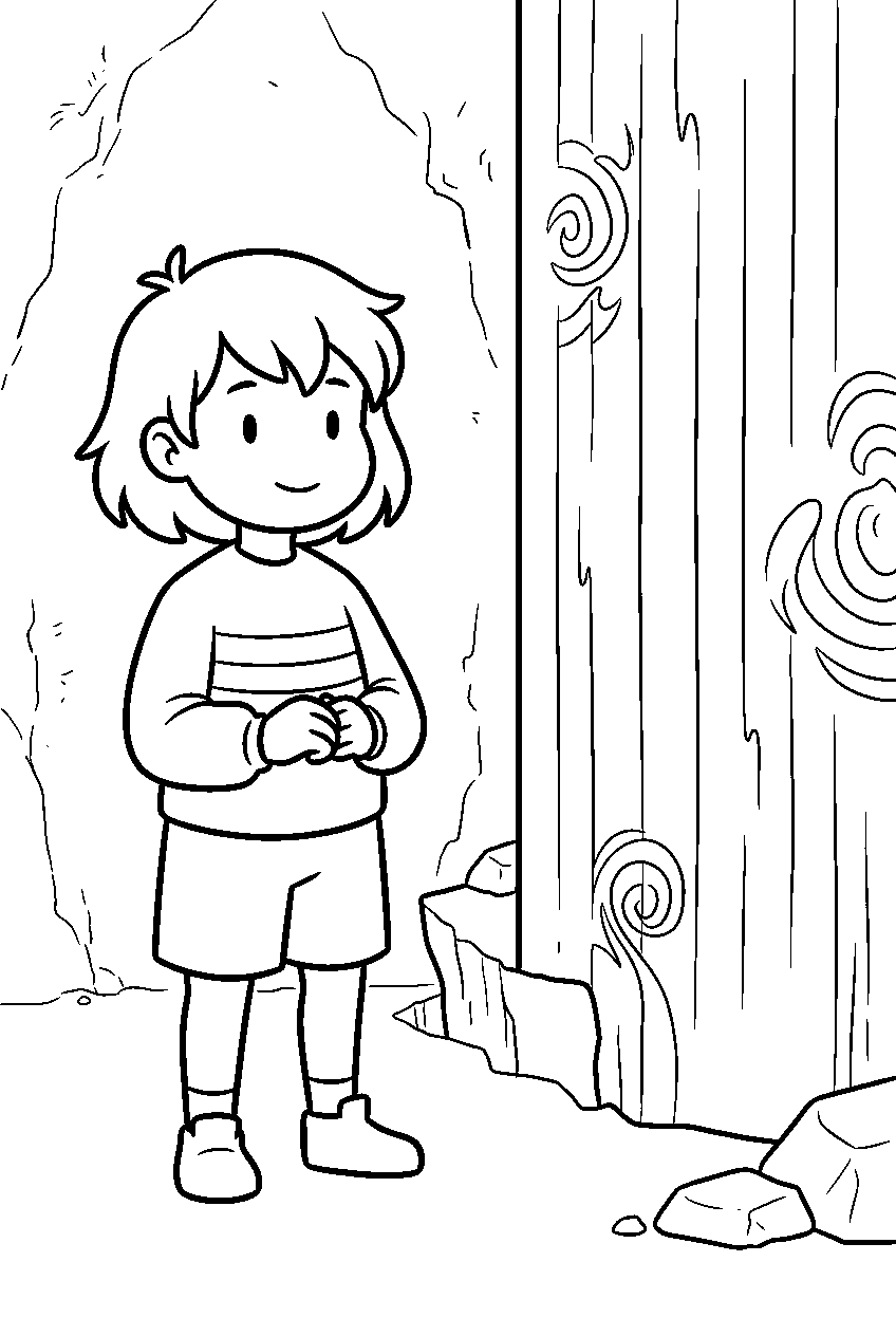 undertale frisk standing beside the barrier line art