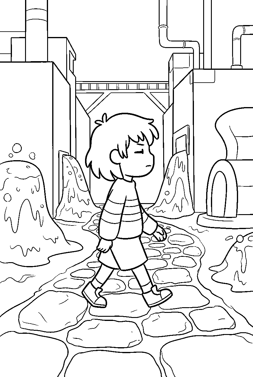undertale frisk walking through hotland line art