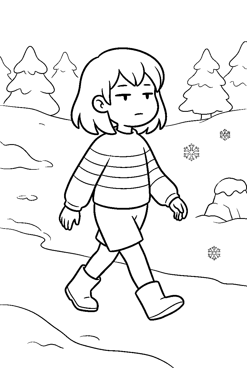 undertale frisk walking through snowdin line art