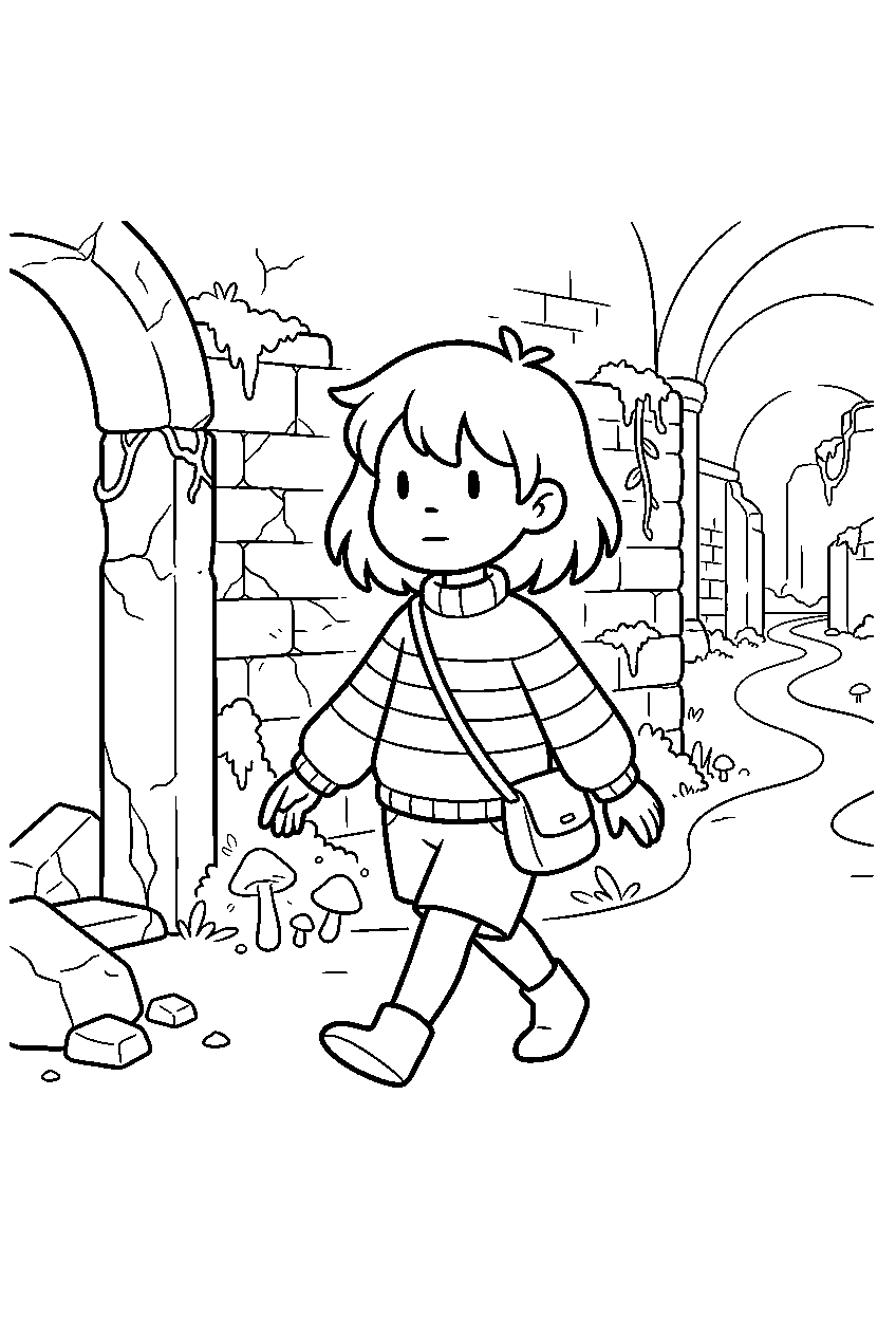 undertale frisk walking through the ruins line art