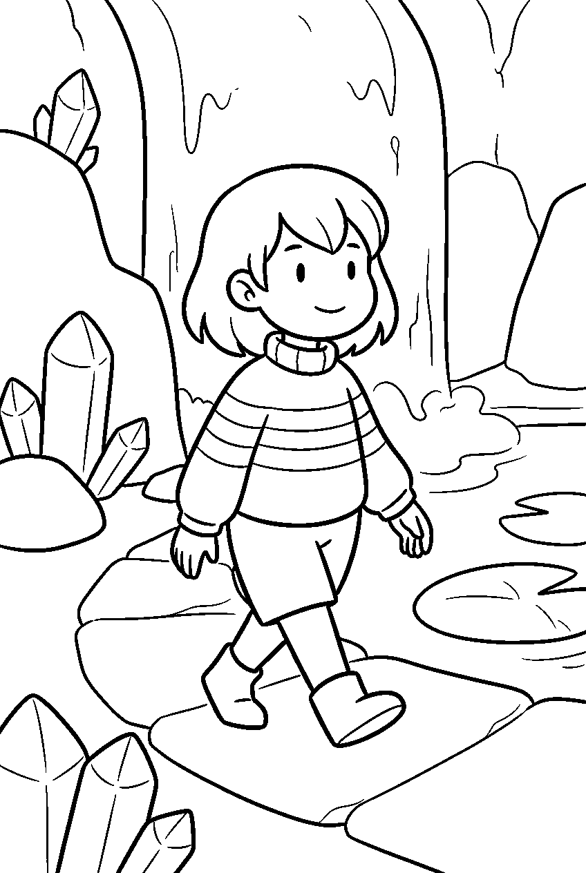 undertale frisk walking through waterfall line art