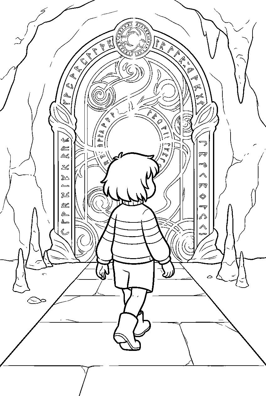 undertale frisk walking toward the barrier line art