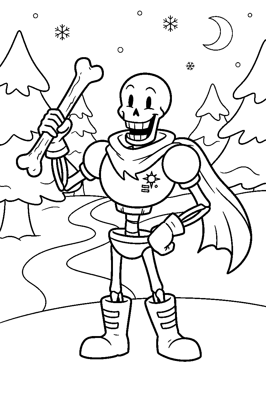 undertale papyrus holding a bone in snowdin line art
