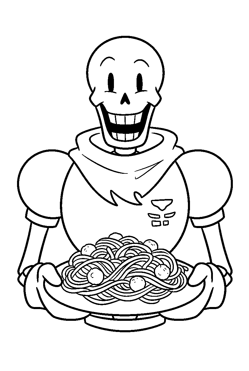 undertale papyrus holding a plate of spaghetti line art