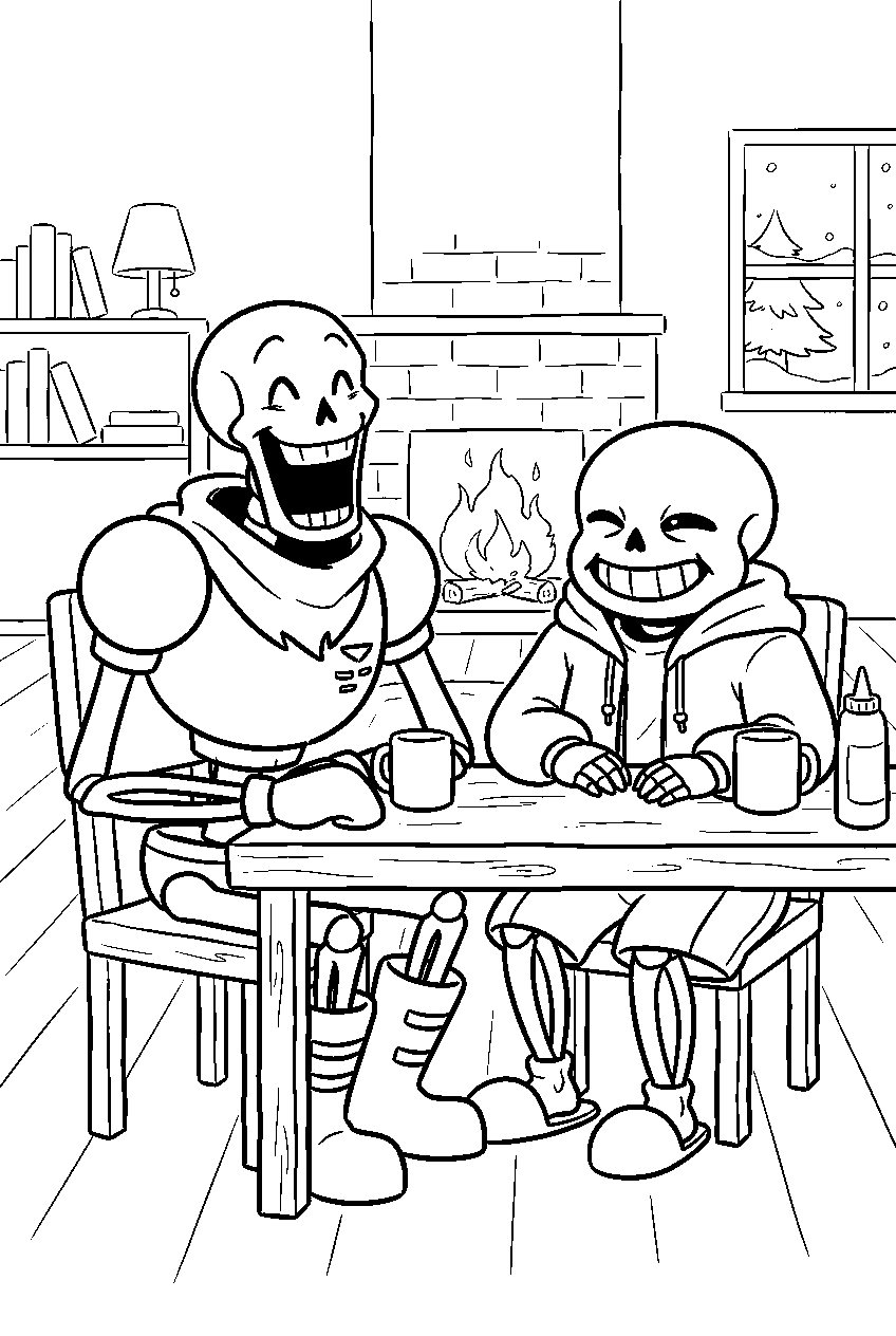 undertale papyrus laughing with sans at home line art