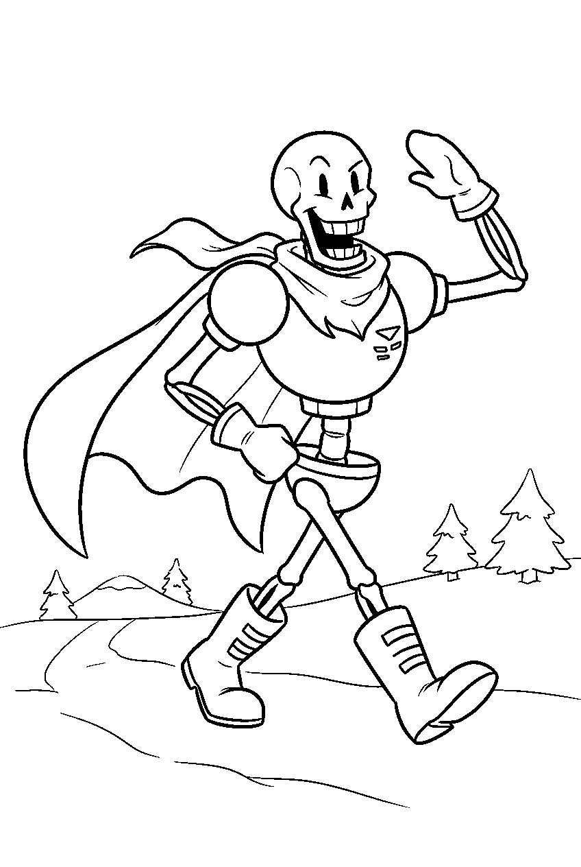 undertale papyrus marching through snowdin line art