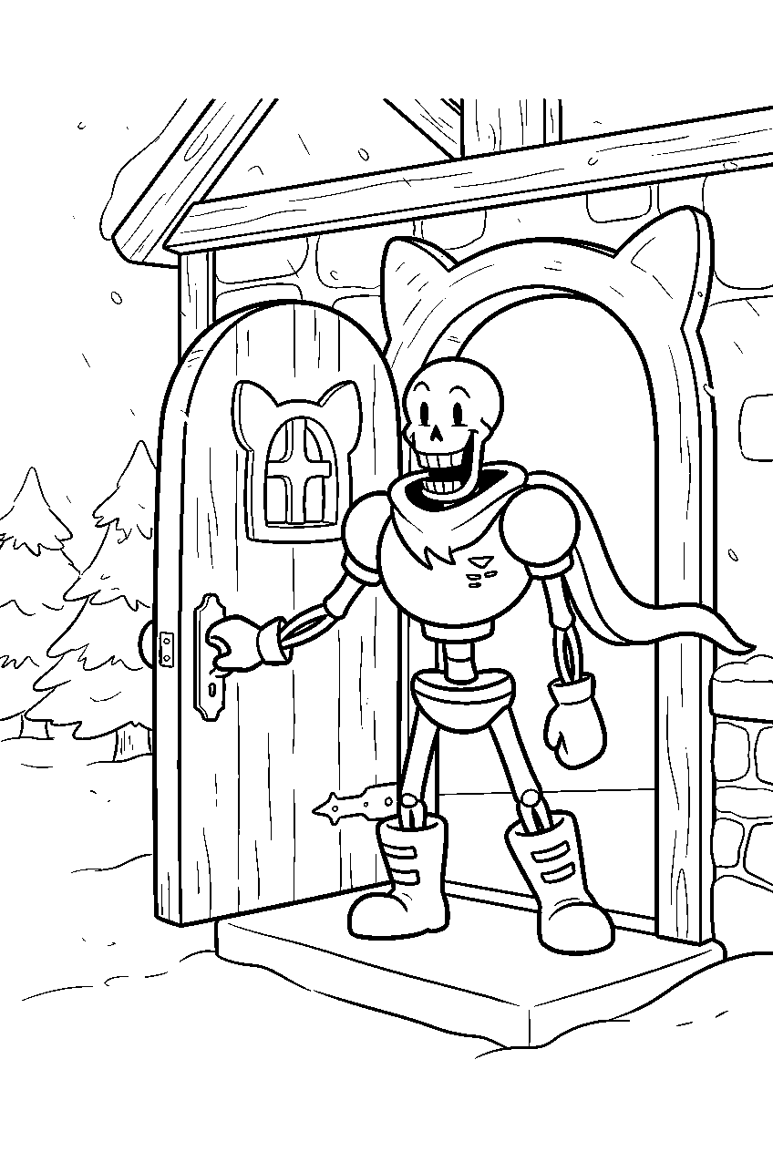 undertale papyrus opening the door of his snowdin house line art
