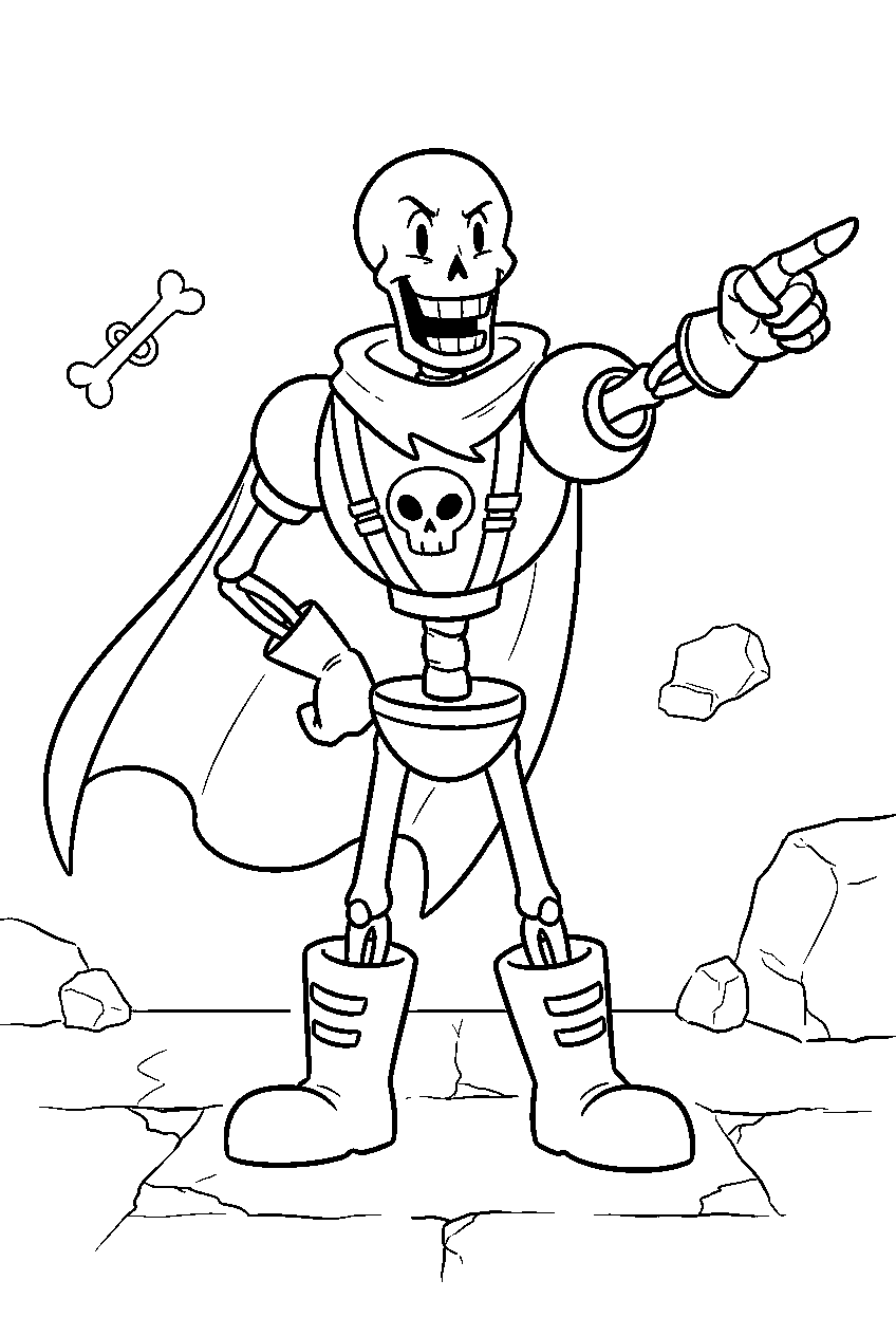 undertale papyrus pointing forward in a battle pose line art