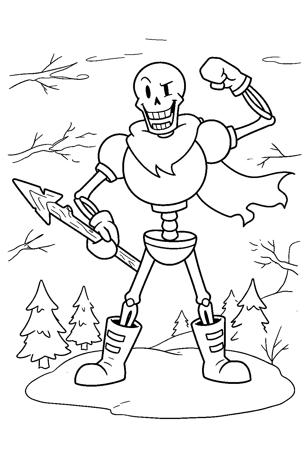undertale papyrus practicing for the royal guard in snowdin line art