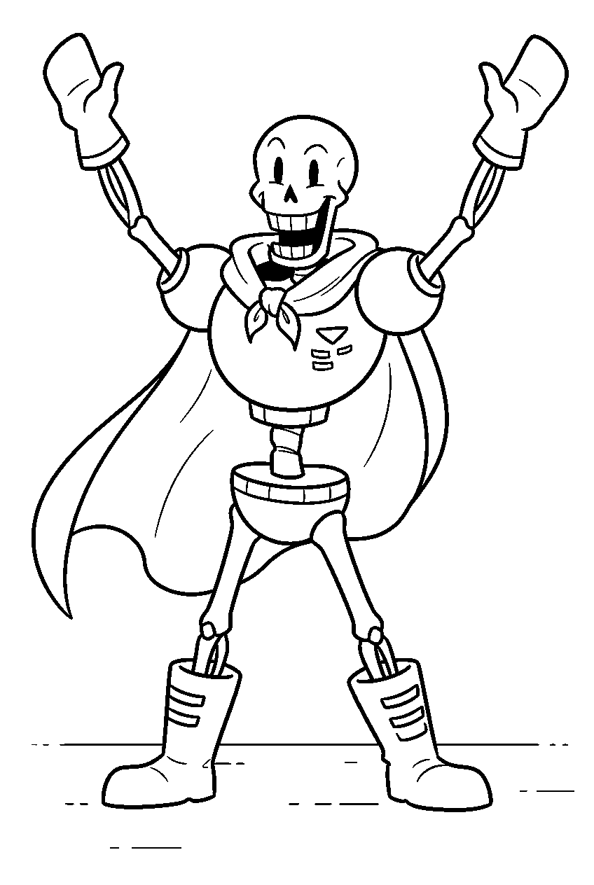 undertale papyrus raising both hands in a battle pose line art
