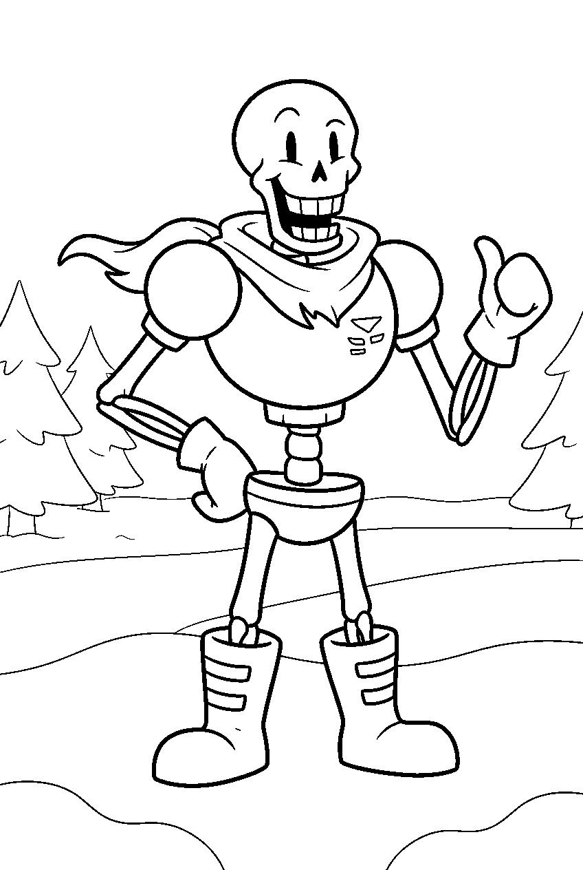 undertale papyrus standing proudly in snowdin line art