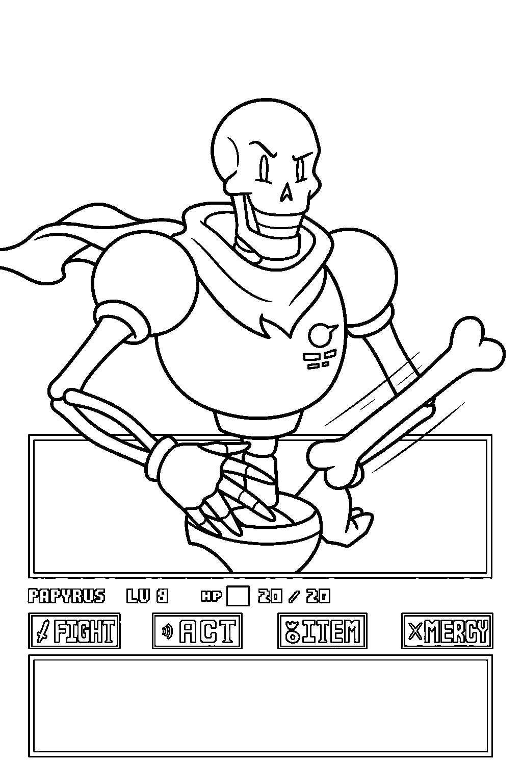 undertale papyrus throwing a bone in battle line art