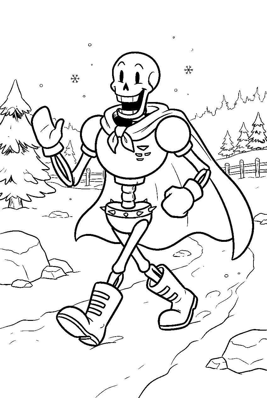 undertale papyrus walking on a snowdin path line art