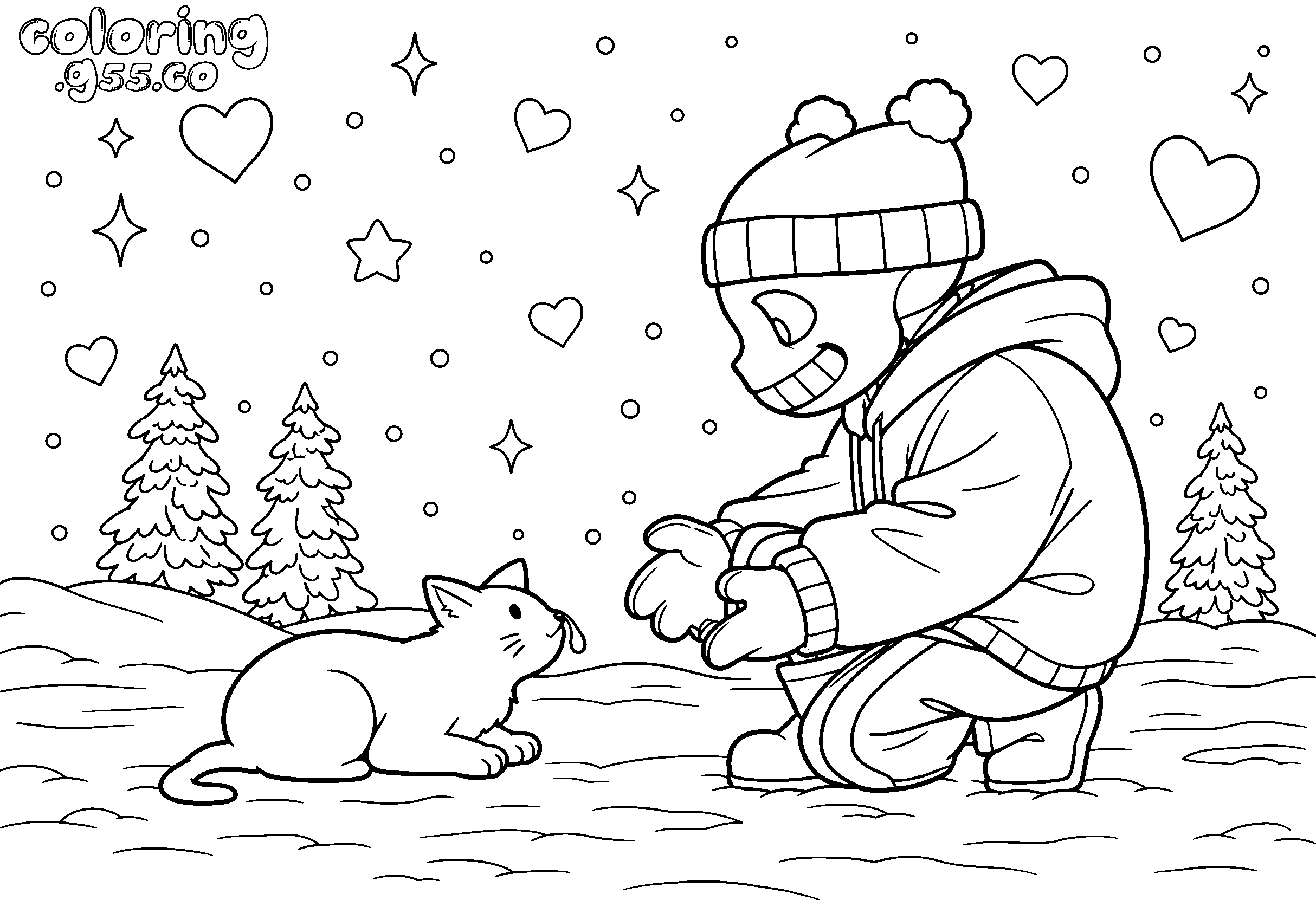cute undertale sans and cat winter line art