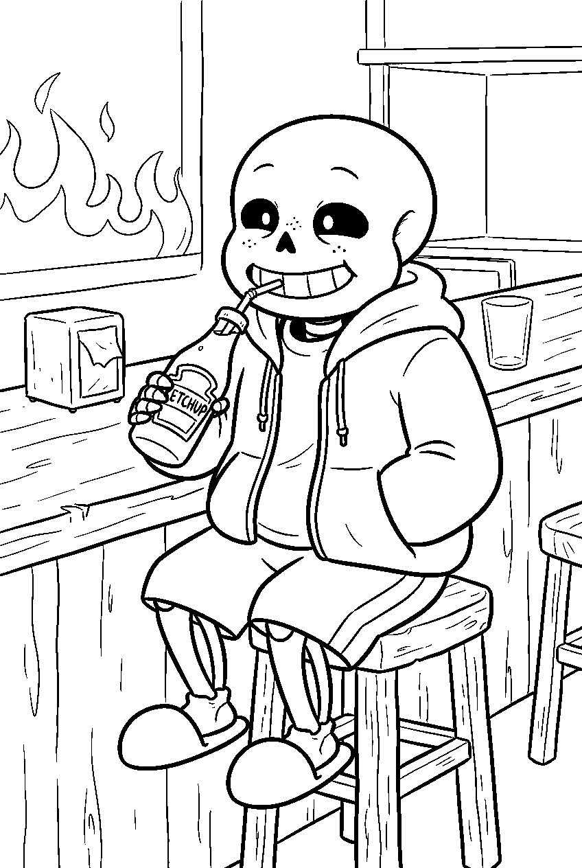 undertale sans drinking ketchup at grillby s line art