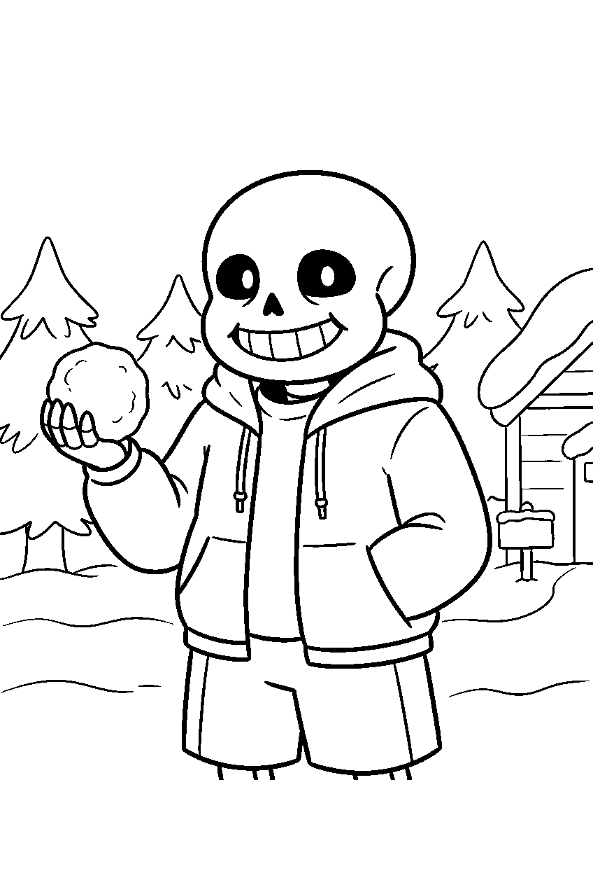 undertale sans holding a snowball in snowdin line art