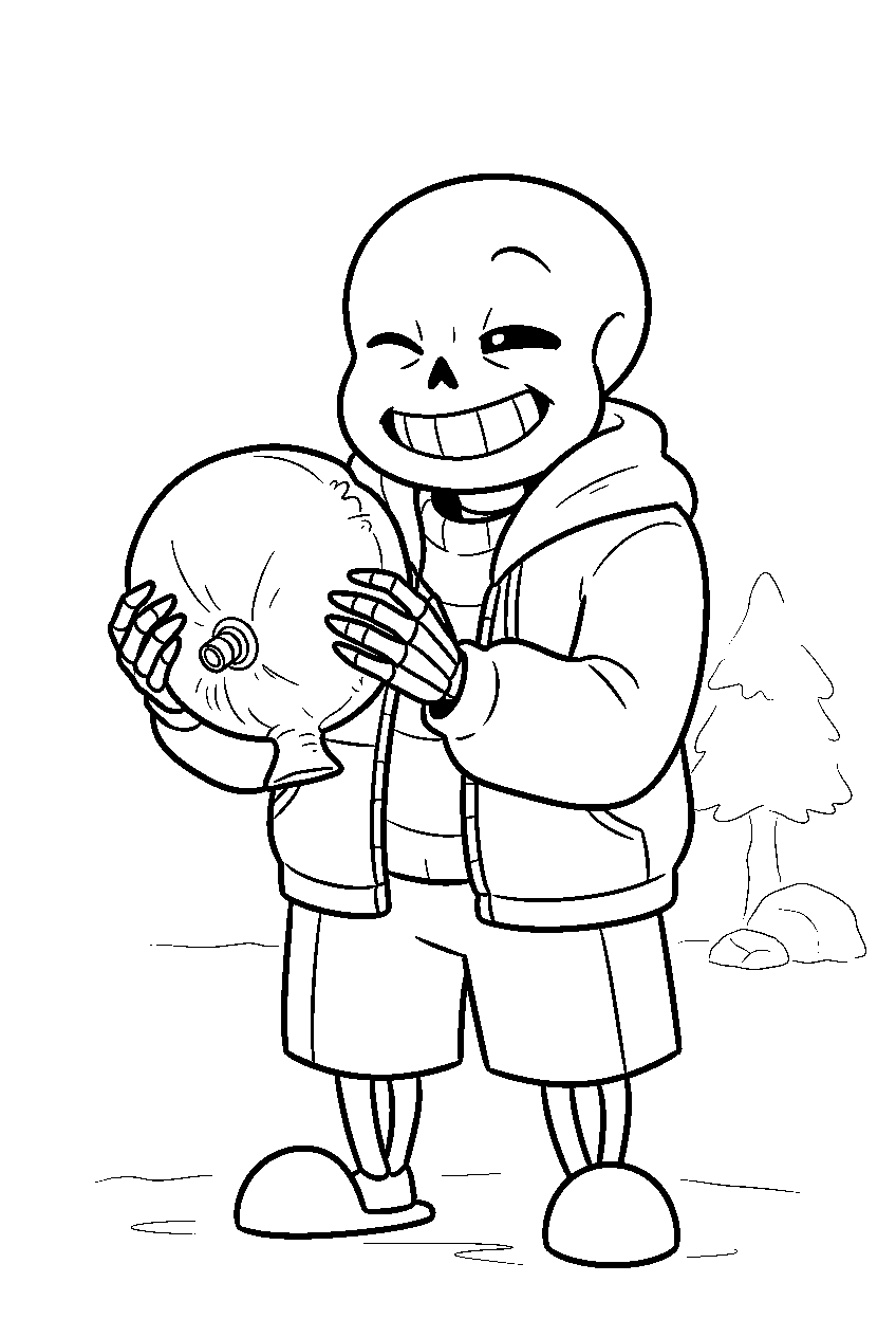 undertale sans holding a whoopee cushion line art